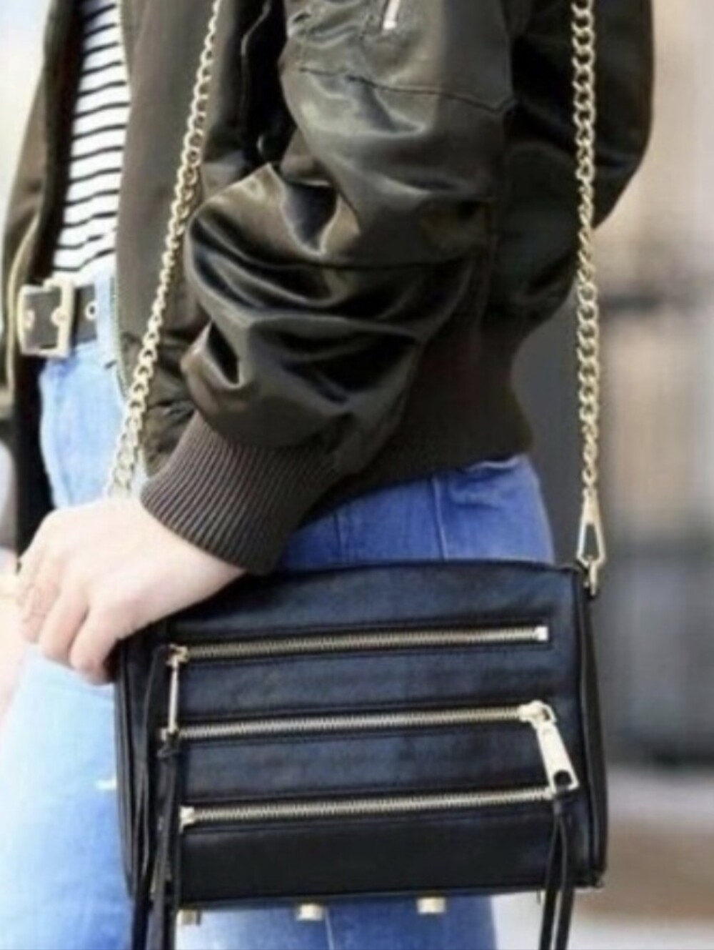 REBECCA MINKOFF moto Crossbody 3 Zip Chain Handle Studded Leather Purse
